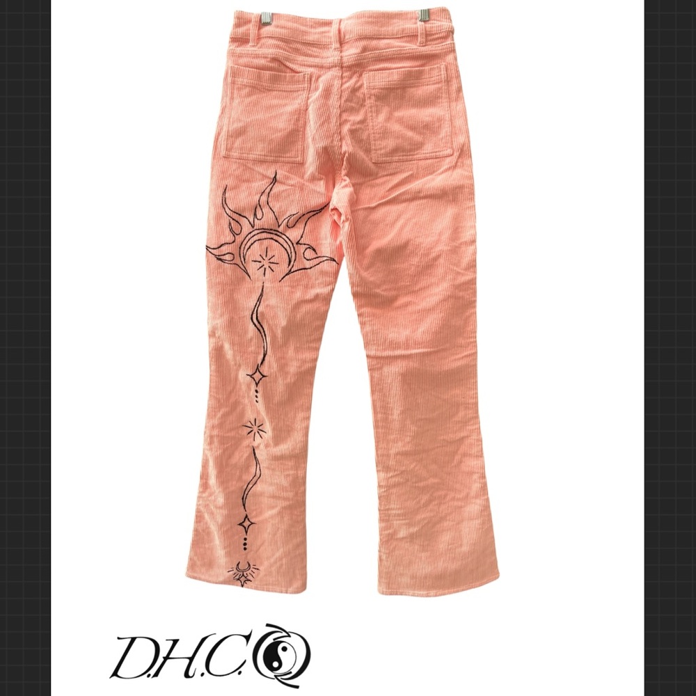 Men's Coral Corduroy Dress Pants with painted design